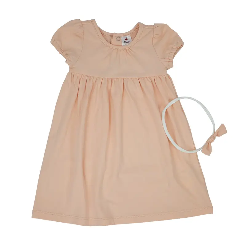 Girls' Soft Peach Knit Dress With Matching Headband A3008 1
