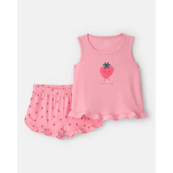 Girls' Strawberry-Print Sleeveless Pajama Set 1