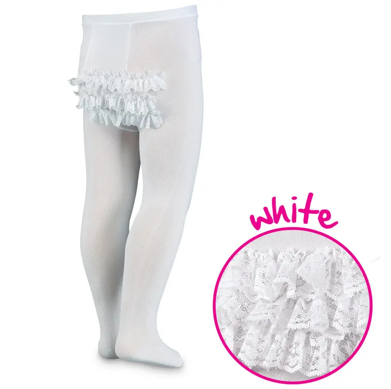 Girls’ White Rhumba Lace Tights – Sheer & Stretchy (1441) 1