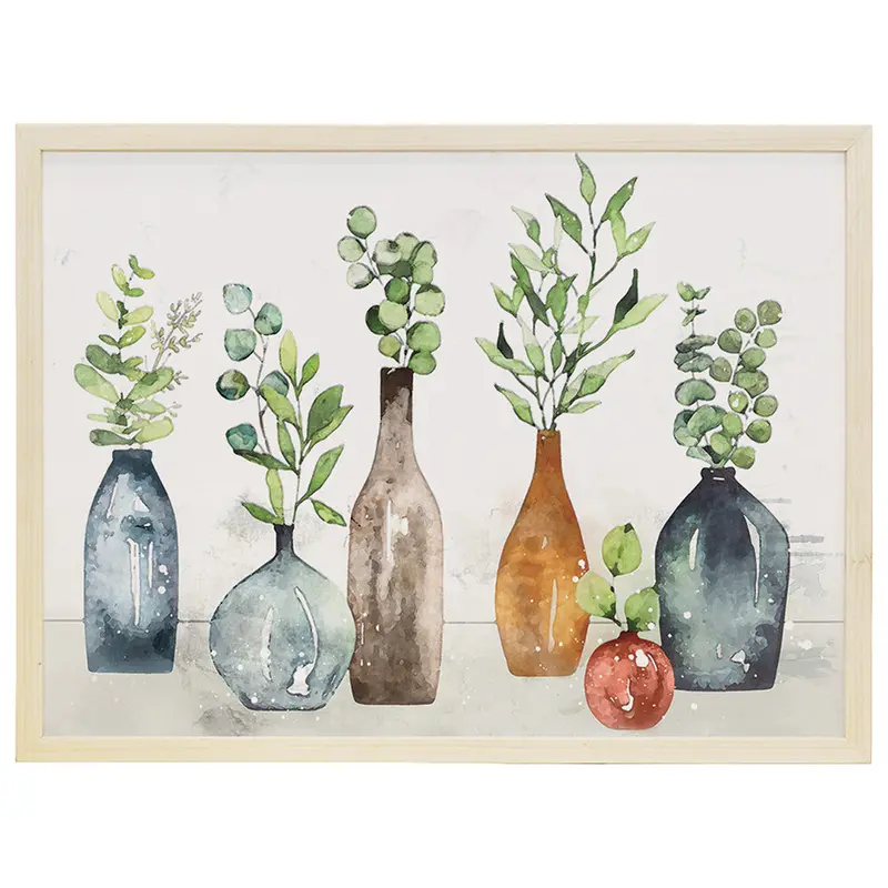 Glass Jars With Fresh Greenery Art Print – Elegant Thin Frame Decor Tfr1090 1