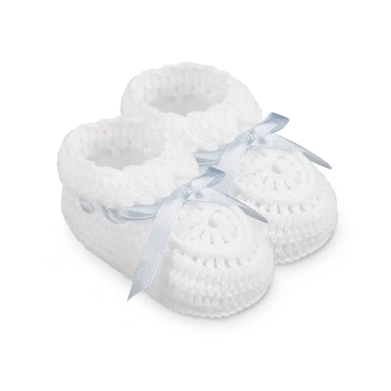 Hand-Crocheted Newborn Booties With Decorative Ribbons – Soft Cotton Design 1