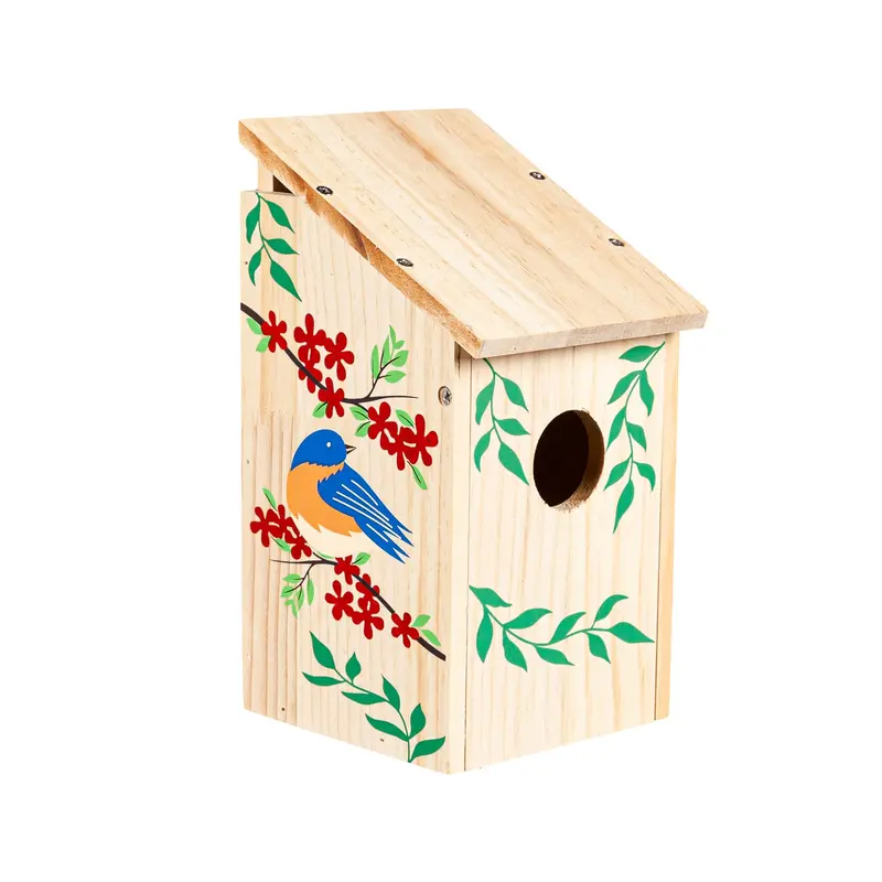 Handcrafted Wood Birdhouse Featuring Bluebird & Red Floral Accents – 2Bh732 1