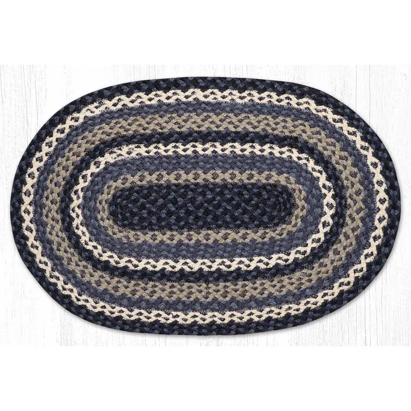 Ivory And Blue Braided Jute Bath Rug C-443 1