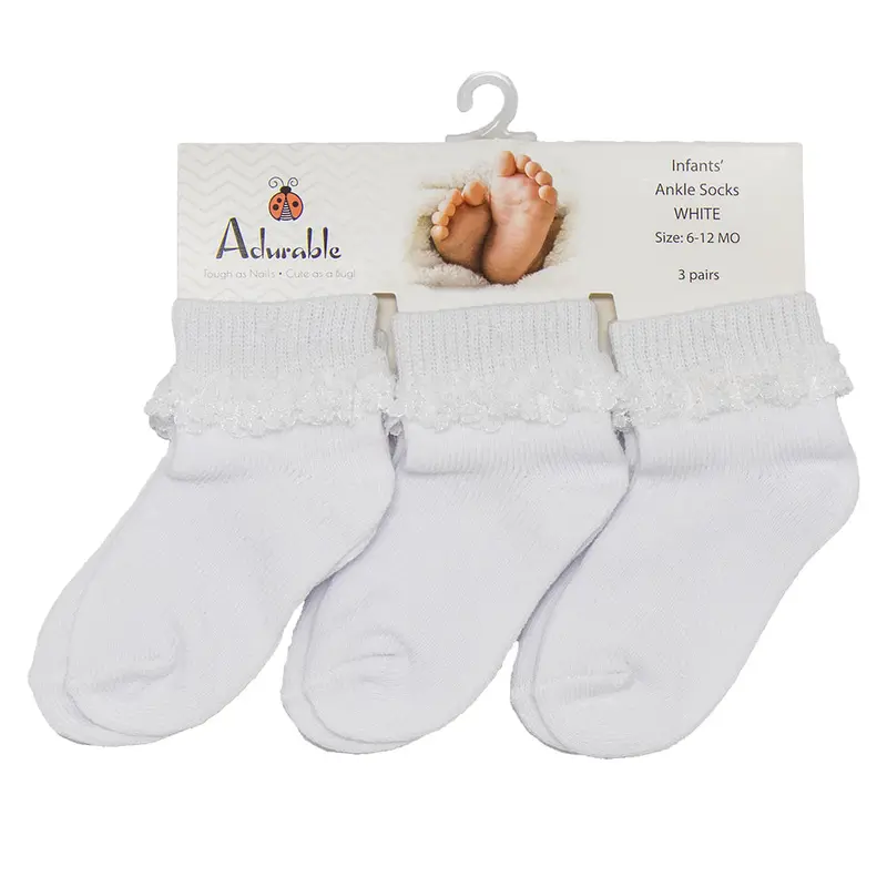 Lace-Trimmed Baby Ankle Socks – 3-Pack Soft Cotton Infant Hosiery 1