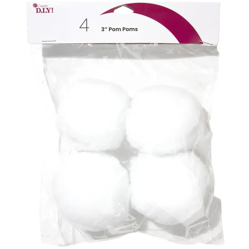 Large 3-Inch White Pom-Poms – 4-Pack Soft Craft Embellishments 1
