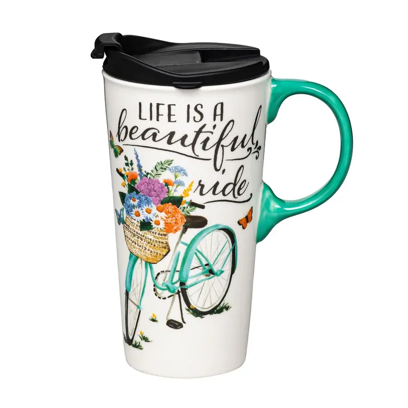 ‘Life Is A Beautiful Ride’ Ceramic Travel Mug – 17 Oz Uplifting Commuter Drinkware 1