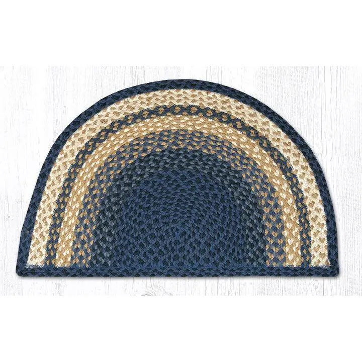 Light-And-Dark Blue With Mustard Braided Slice Rug – Contemporary Floor Accent 1