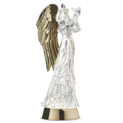 Lighted Dove Angel Ornament – Glittering Gold Swirl Finish With Warm Led Glow 1