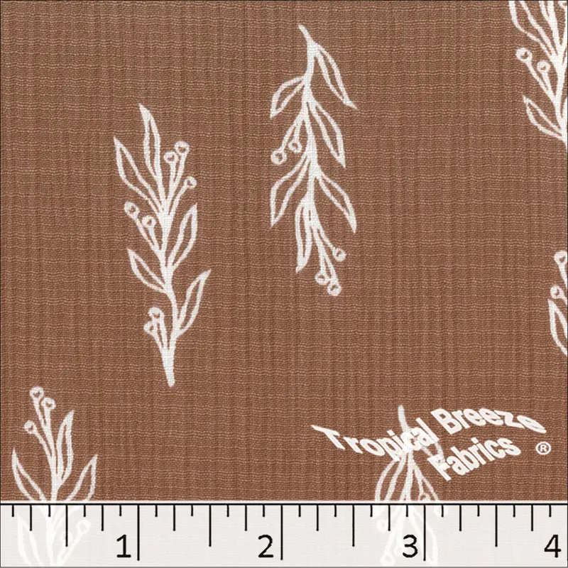 Linen-Crepe-Style Leaf Print Polyester Fabric – Textured Finish (048526) 1
