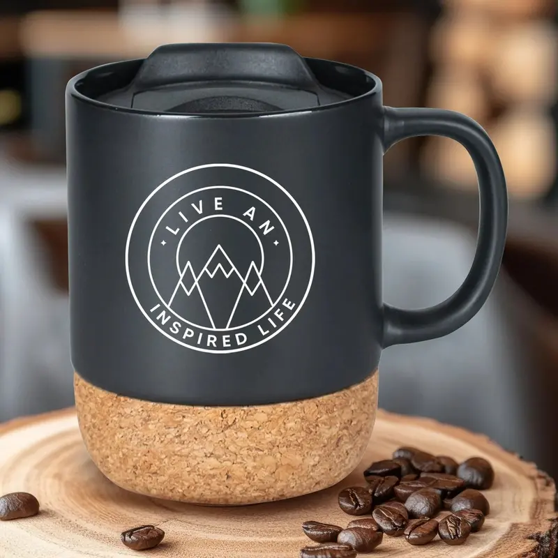 'Live An Inspired Life' Cork-Bottom Mug – Motivational Ceramic Drinkware 4634 1
