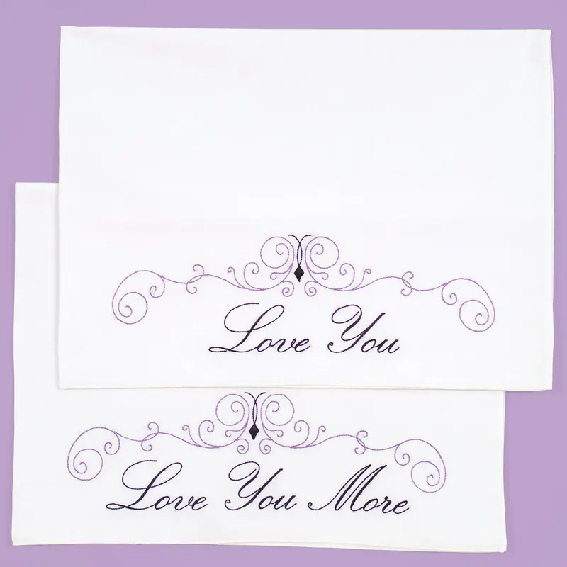 'Love You More' Perle Edge Pillowcases – Sentimental Embroidered Bedding (Style 1600-633) 1