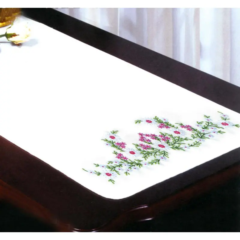 Meadow Floral Dresser Scarf Embroidery Kit – Pre-Printed Design T231050 1