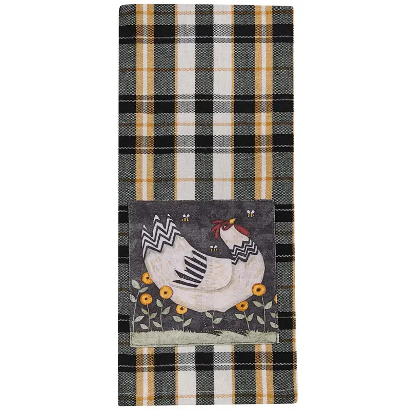 My Little White Hen Dish Towel – Absorbent Cotton Towel With Rustic Hen Print 1