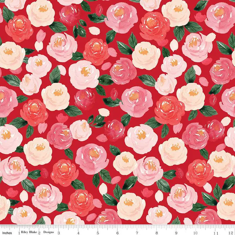 My Valentine Rose Print Cotton Fabric C14150 1