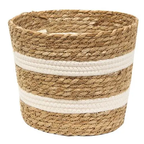 Natural Jute And Cotton Woven Round Storage Basket 1