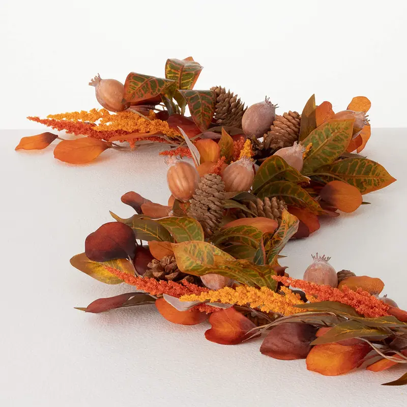 Natural Mixed Leaf And Wheat Garland – Farmhouse Wreath Base Mxfagd 1