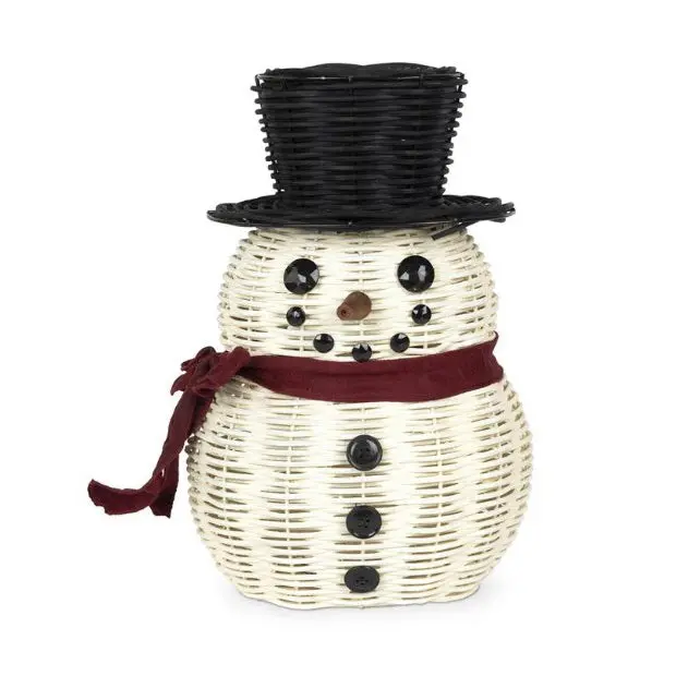 Natural Rattan-Wrapped Snowman Sculpture – Textured Seasonal Accent 248-61580 1