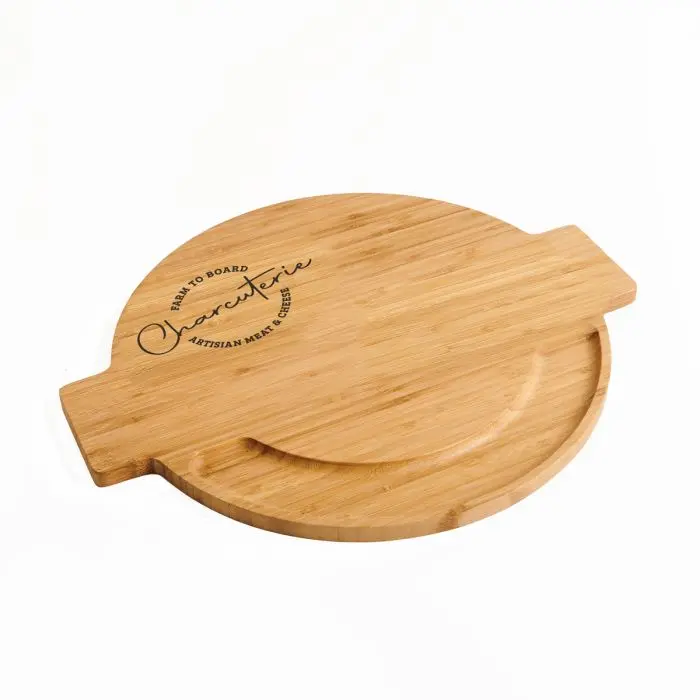 Natural Round Bamboo Serving Board – Charcuterie Or Cheese Platter 1