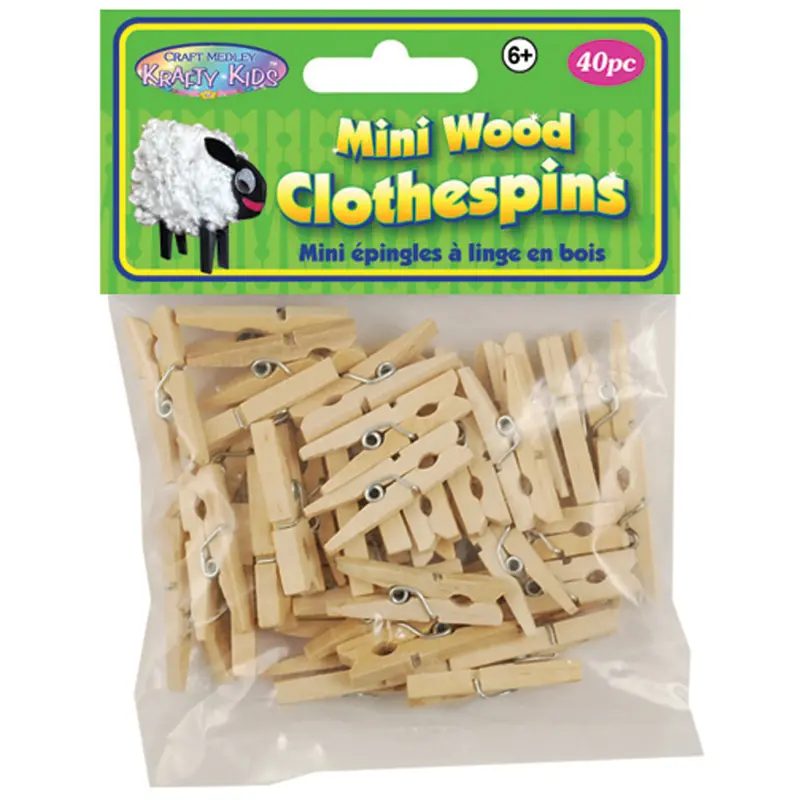 Natural Wood Mini Clothespins Set (40-Piece) 1