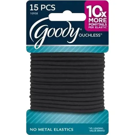 Ouchless Black Braided Hair Elastics – Gentle 15-Pack Ponytail Holders (10938) 1