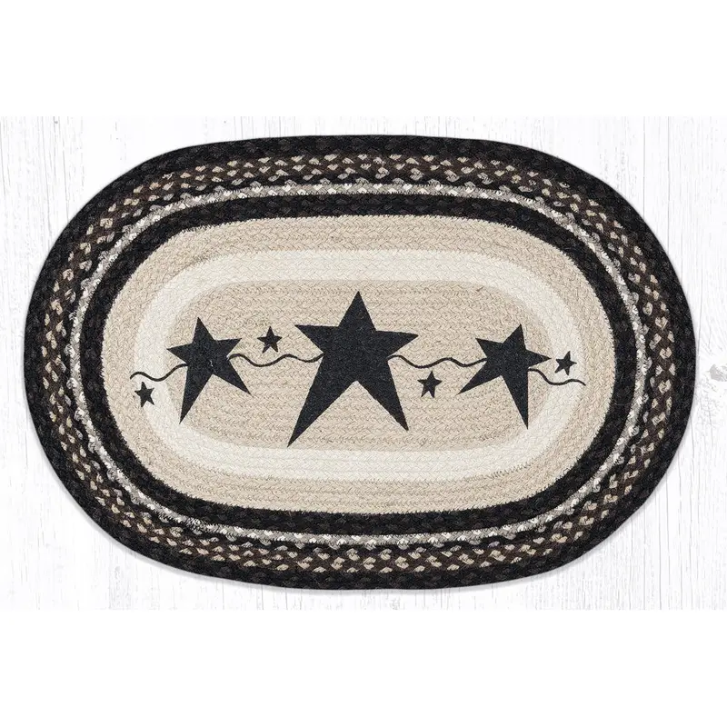 Oval Primitive Star Rug In Matte Black – Rustic Farmhouse Floor Decor Op-313 1