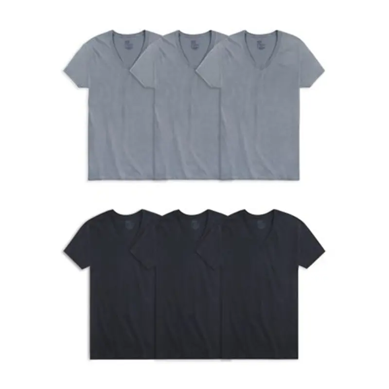 Pack Of 6 V-Neck Cotton Undershirts For Men – Black & Gray 6P2Cvwm 1