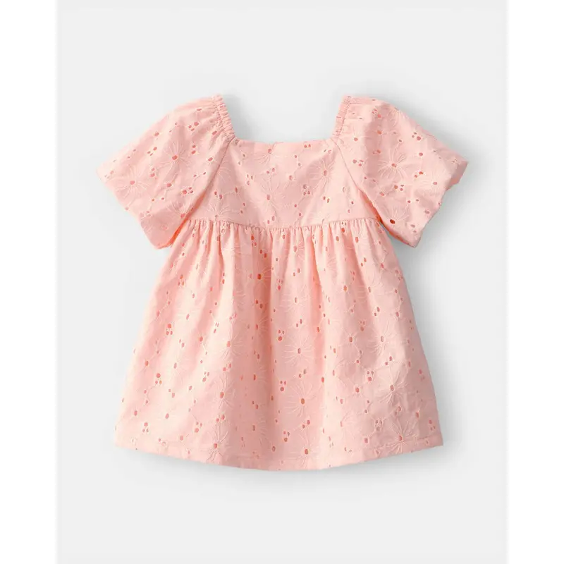 Pink Eyelet-Detail Short-Sleeve Dress For Baby Girls – Sweet, Feminine Silhouette 1
