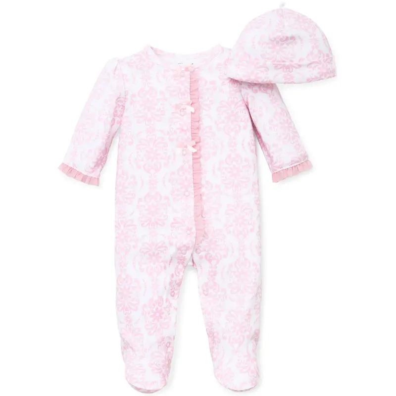 Pink Floral Sleepsuit & Hat Set For Baby Girls (Lbq03515N) 1