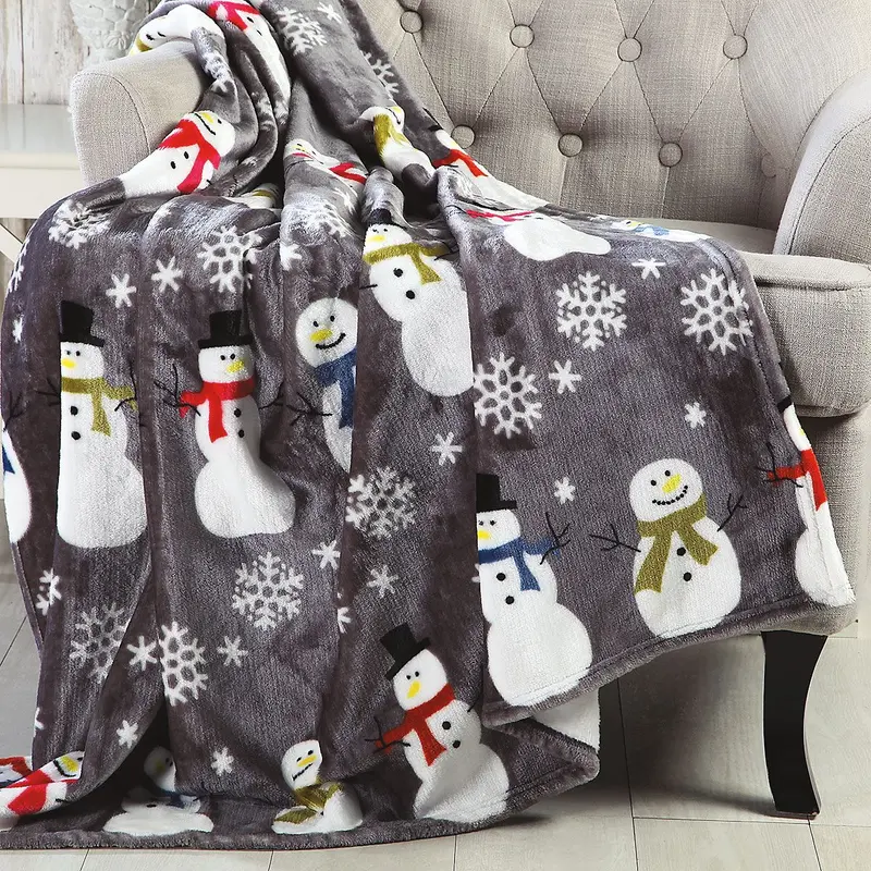 Plush Gray Snowman Throw Blanket For Winter Decor 1