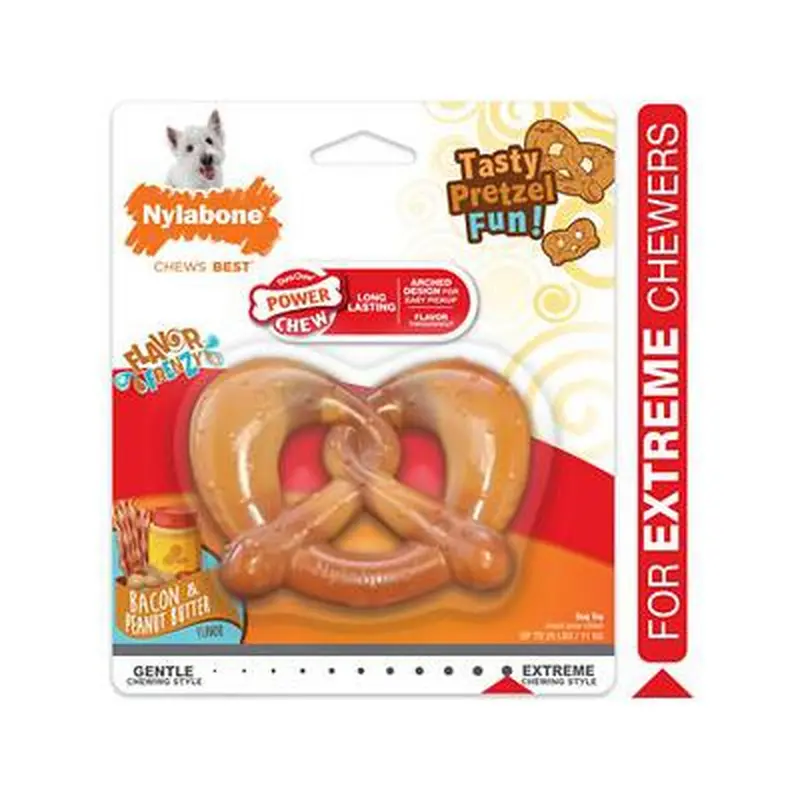 Power Chew Pretzel-Shaped Dog Chew Toy – Bacon & Peanut Butter Flavor Dental Treat 1