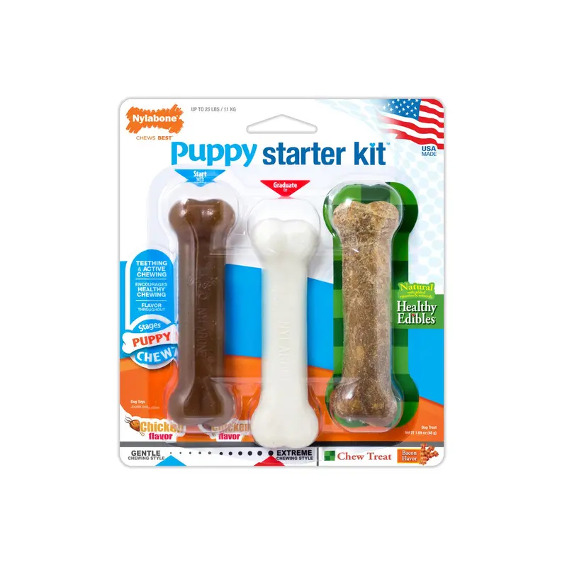 Puppy Starter Chew Kit – 3-Pack Chicken & Bacon Flavor Treats 1