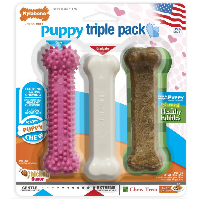 Puppy Starter Chew Kit – Chicken & Bacon Flavor Trio (Small Size, 3-Pack) 1
