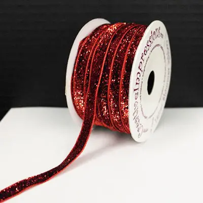 Red Velvet Shimmer Ribbon – Metallic Finish, Sold By The Yard 1