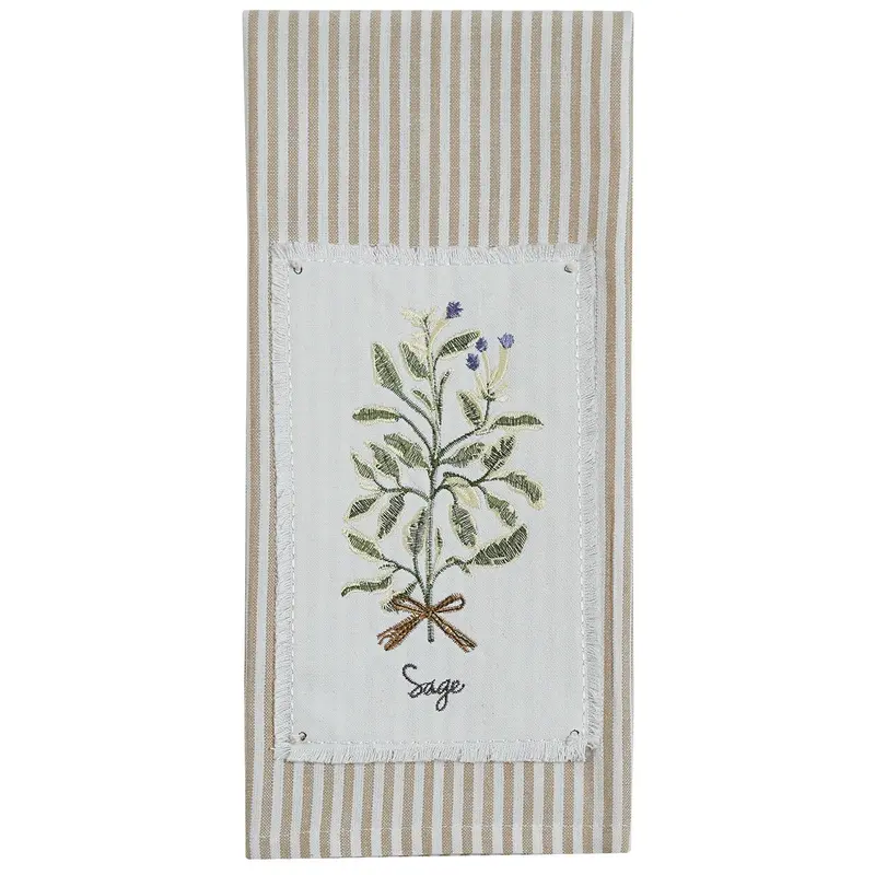 Sage Green Embroidered Dish Towel – Absorbent Cotton Kitchen Linen (Style 7499-965) 1