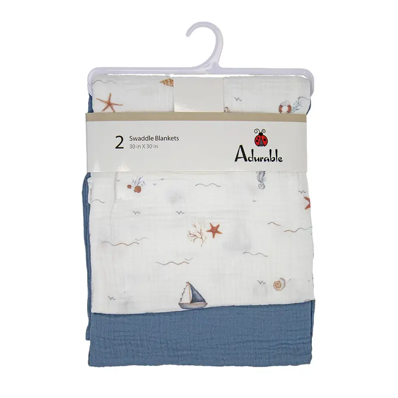 Sailboat Print Cotton Swaddle Blanket Set – 2-Pack (A555) 1