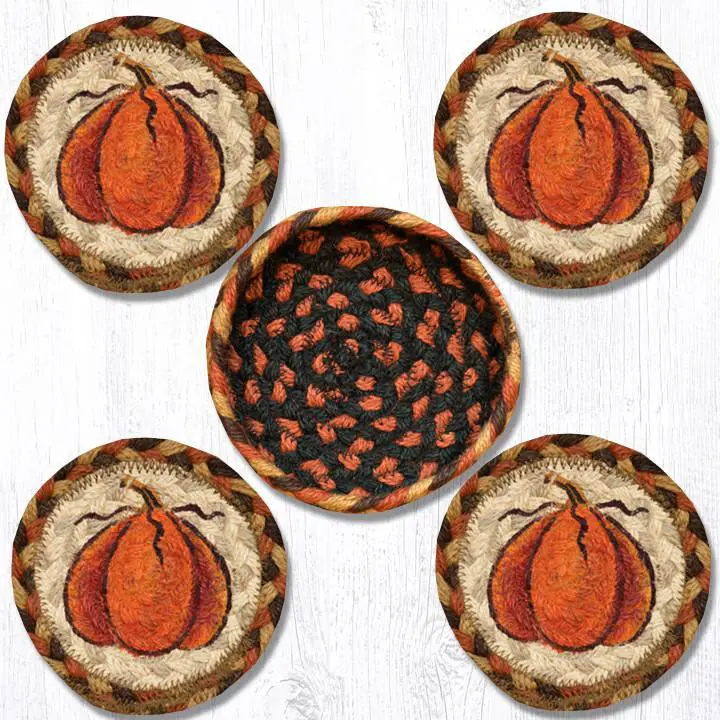Set Of 4 Harvest Pumpkin–Inspired Braided Jute Coasters – Cnb-222 1