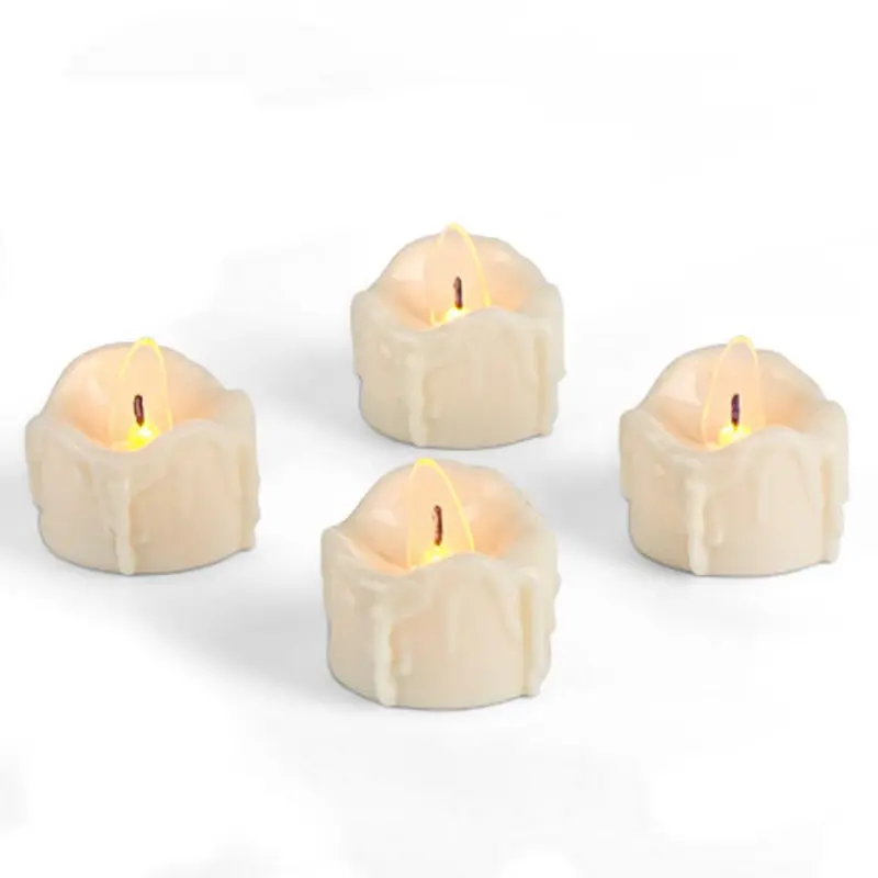 Set Of 4 Led Tealight Candles – Realistic Wax-Drip Effect Battery Operated Lights 1