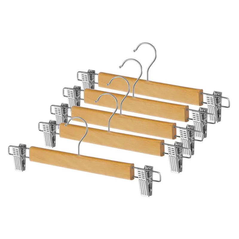 Set Of 5 Natural Wooden Skirt Hangers With Notched Clips – 6026-341 1