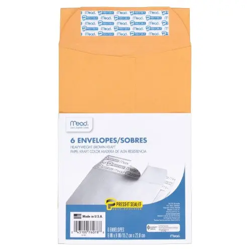 Set Of 6 Kraft Press-And-Seal Envelopes – 6 X 9 Inches 1