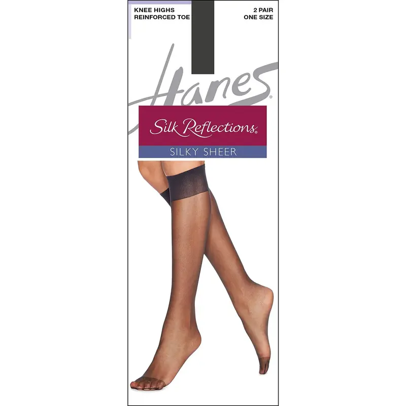 Silk Reflections Reinforced-Toe Knee-High Hosiery – 2-Pack Sheer Comfort Stockings 1