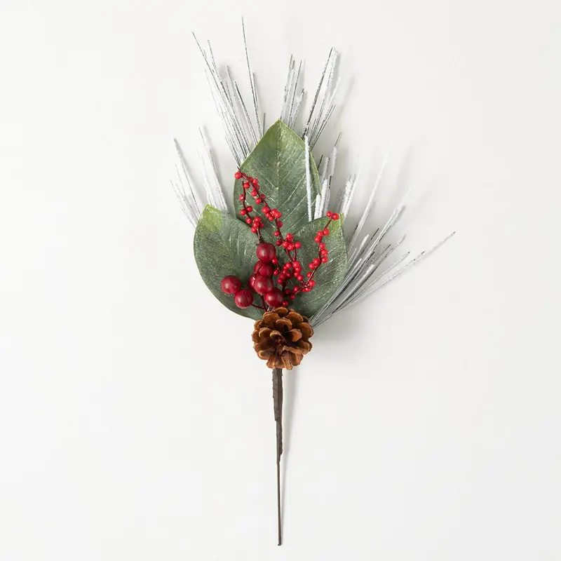 Snow-Dusted Pine And Red Berry Pick – Winter Floral Accent Px1182 1