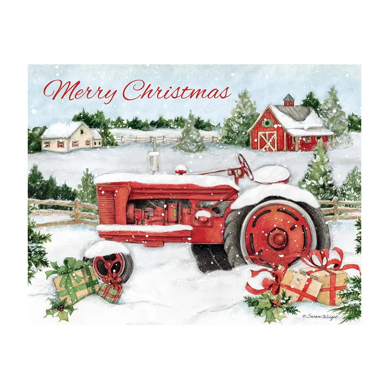 Snowy Tractor Holiday Card Set – Rustic Winter Christmas Greetings 1