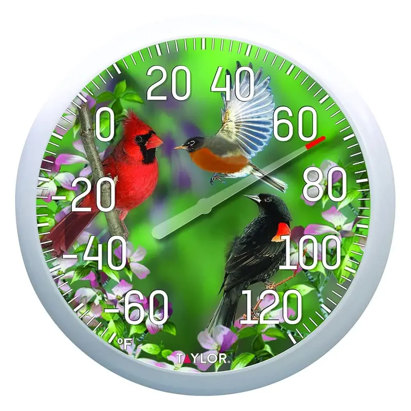 Spring Birds Wall-Mount Dial Thermometer – Decorative Indoor/Outdoor Gauge (6774) 1