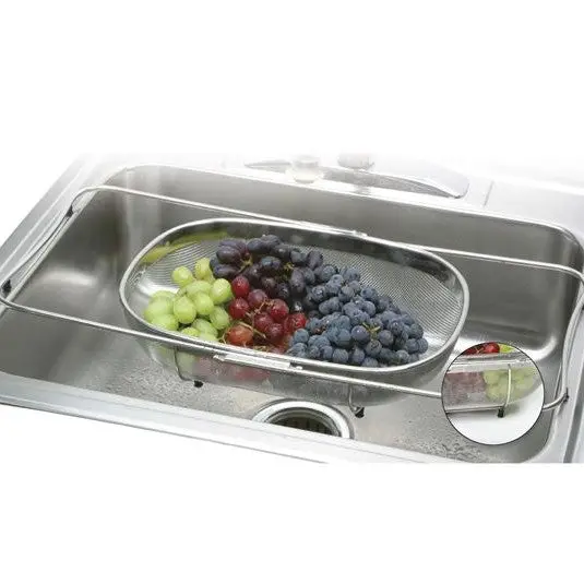 Stainless Steel Over-The-Sink Colander With Wide Rim Support 1