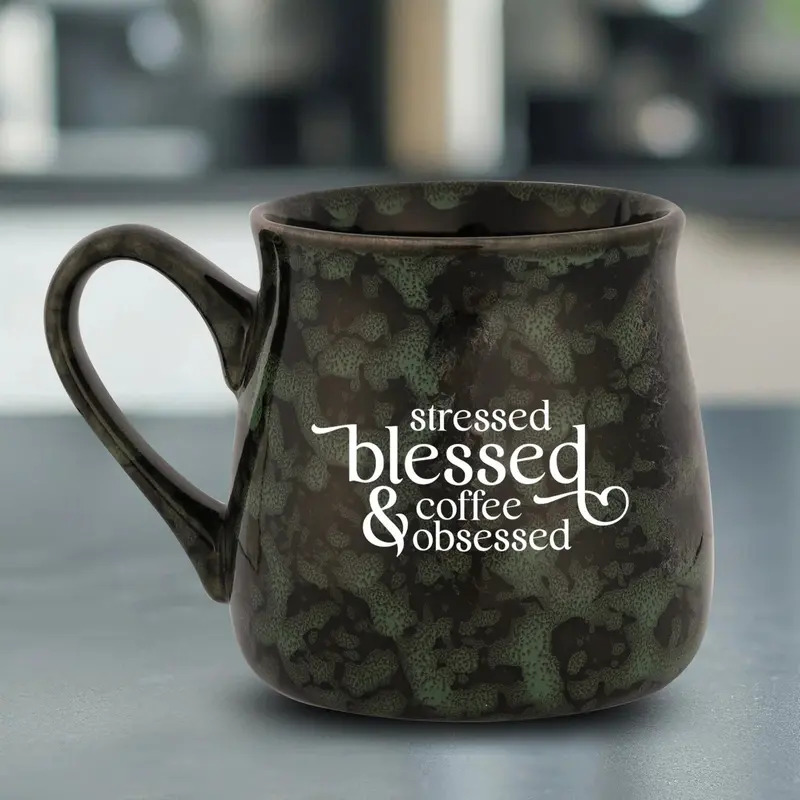 'Stressed Blessed' Ceramic Coffee Mug – Humorous & Uplifting Brew Cup 4887 1