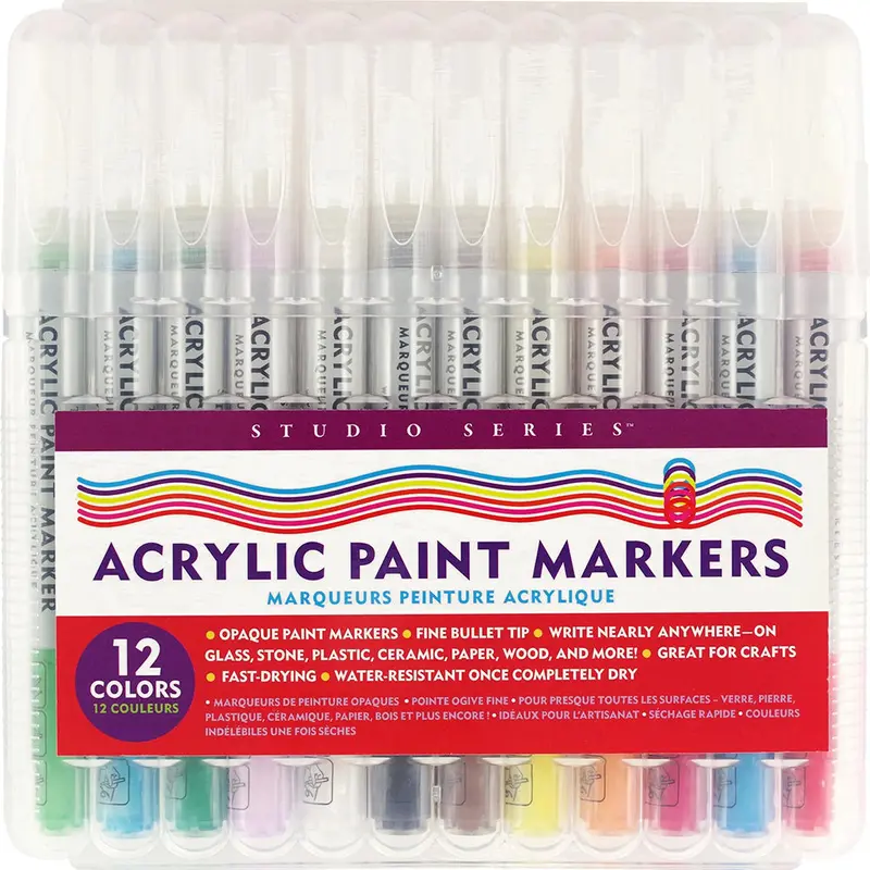 Studio Series 12-Pack Acrylic Paint Markers – Vibrant, Blendable Art Supplies (335142) 1