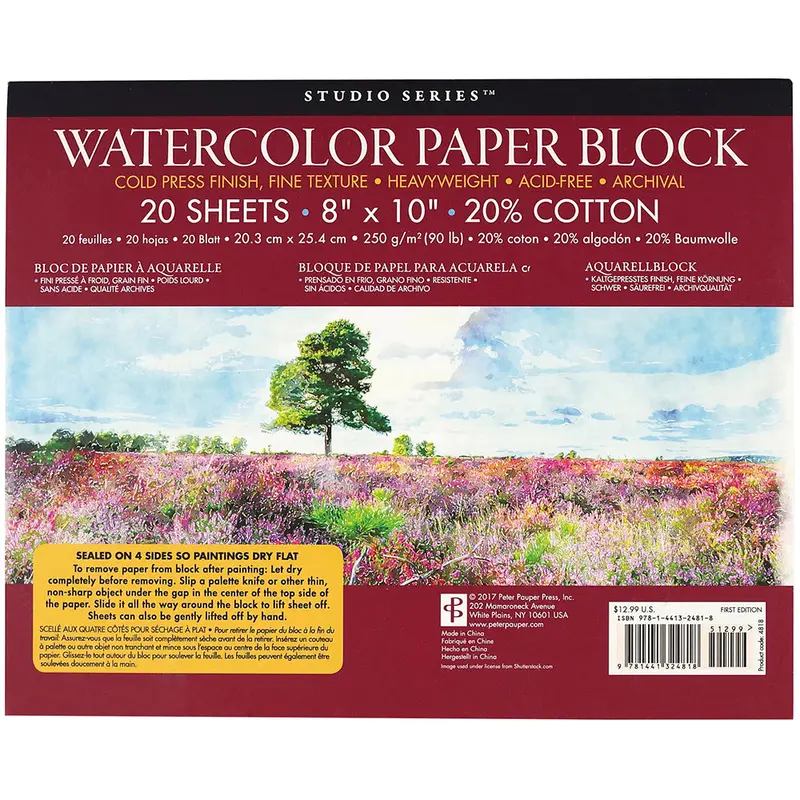 Studio Series Watercolor Paper Block – 100% Cotton, 18-Sheet 324818 1