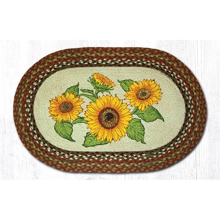 Sunflower-Print Braided Jute Area Rug Op-300 1