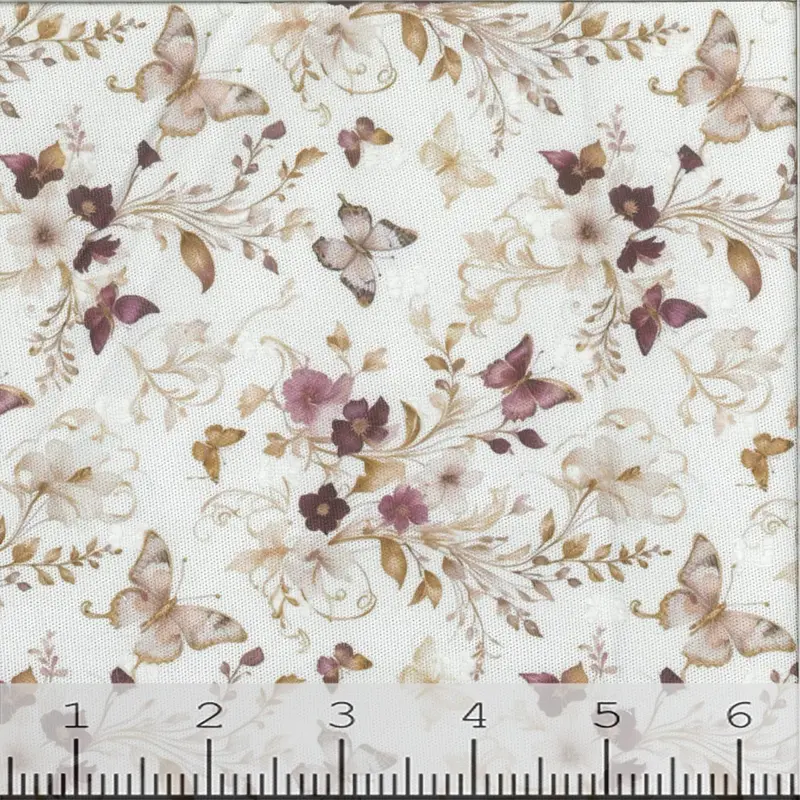 Swiss Dot Polyester Fabric Featuring Butterfly Meadow Print 1