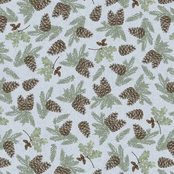 Timberland Trails Pine Cone Toss Cotton Fabric – Rustic Outdoor-Themed Quilting Cloth (45605) 1